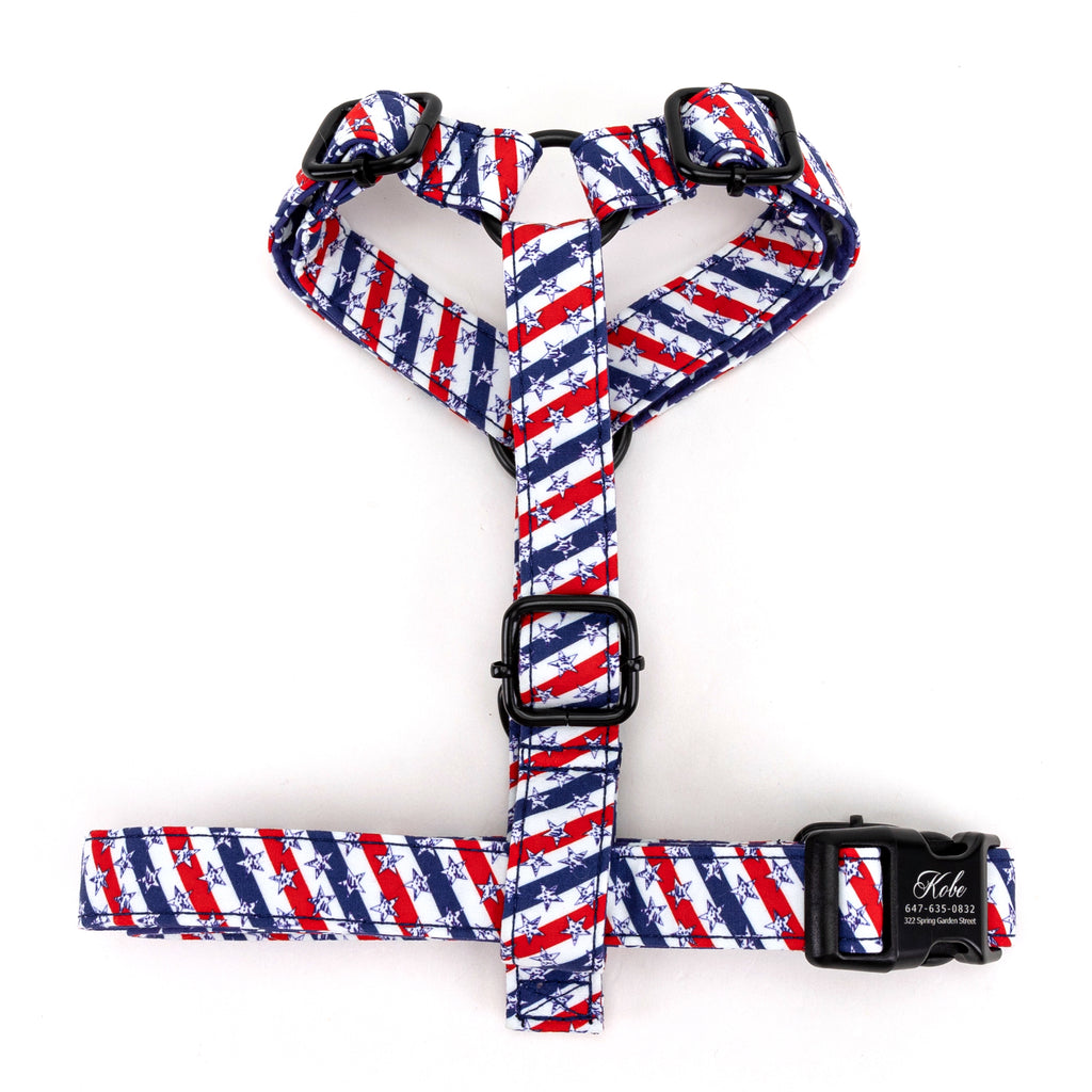 100% Cotton Adjustable No Pull Dog Harness Stars and Stripes top