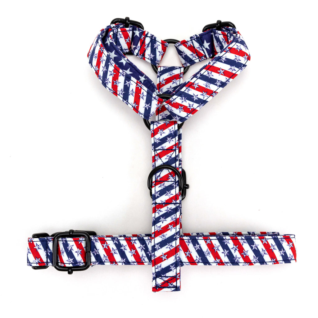 100% Cotton Adjustable No Pull Dog Harness Stars and Stripes bottom