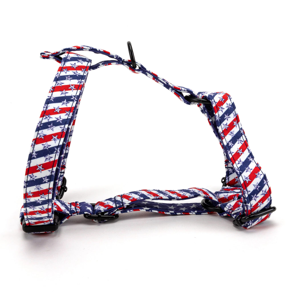 100% Cotton Adjustable No Pull Dog Harness Stars and Stripes main