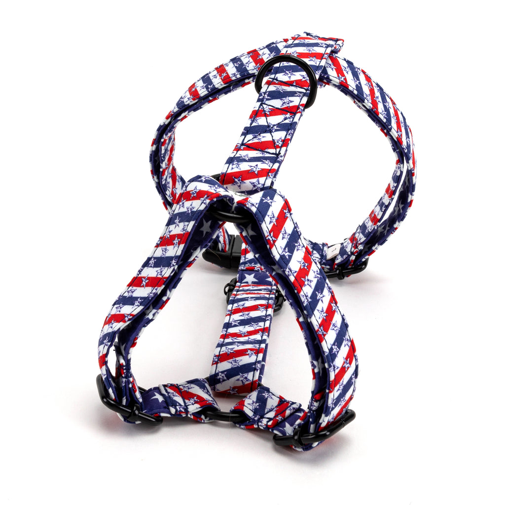 100% Cotton Adjustable No Pull Dog Harness Stars and Stripes back