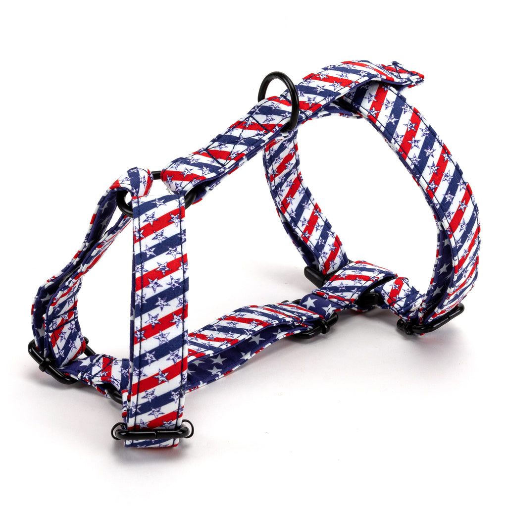 100% Cotton Adjustable No Pull Dog Harness Stars and Stripes side