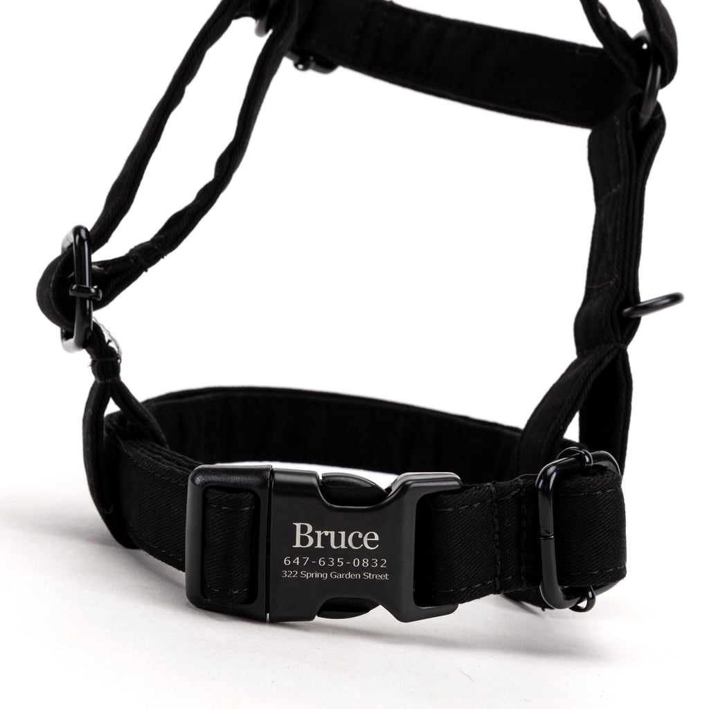 100% Cotton Adjustable No Pull Dog Harness Black front