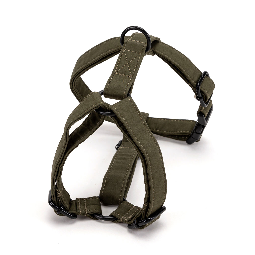 100% Cotton Adjustable No Pull Dog Harness  Military Green back