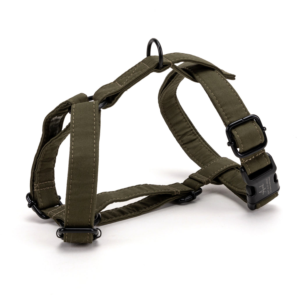 100% Cotton Adjustable No Pull Dog Harness  Military Green side