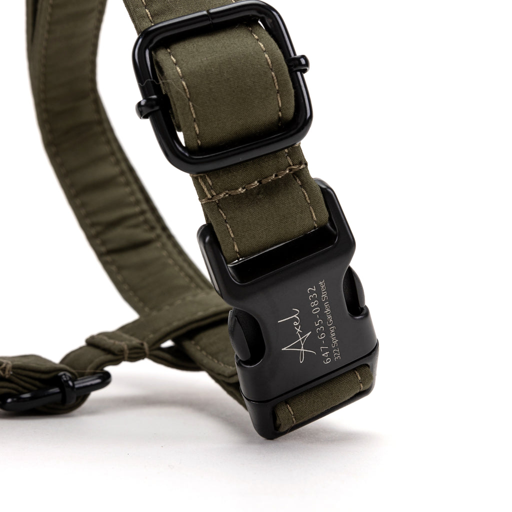 100% Cotton Adjustable No Pull Dog Harness  Military Green detail