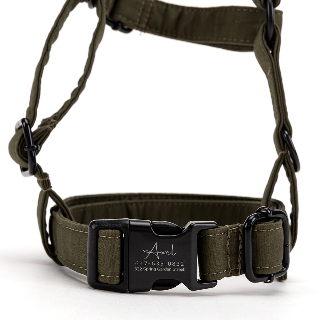 100% Cotton Adjustable No Pull Dog Harness  Military Green front