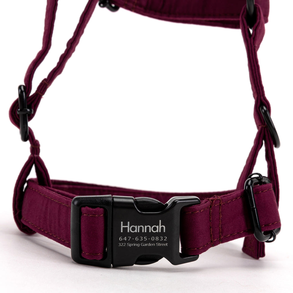 100% Cotton Adjustable No Pull Dog Harness  Wine front