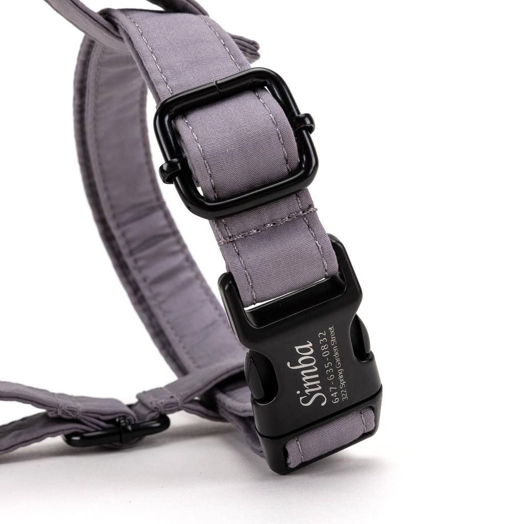 100% Cotton Adjustable No Pull Dog Harness Light Grey BUCKLE