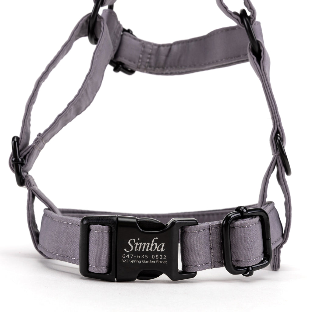 100% Cotton Adjustable No Pull Dog Harness Light Grey FRONT