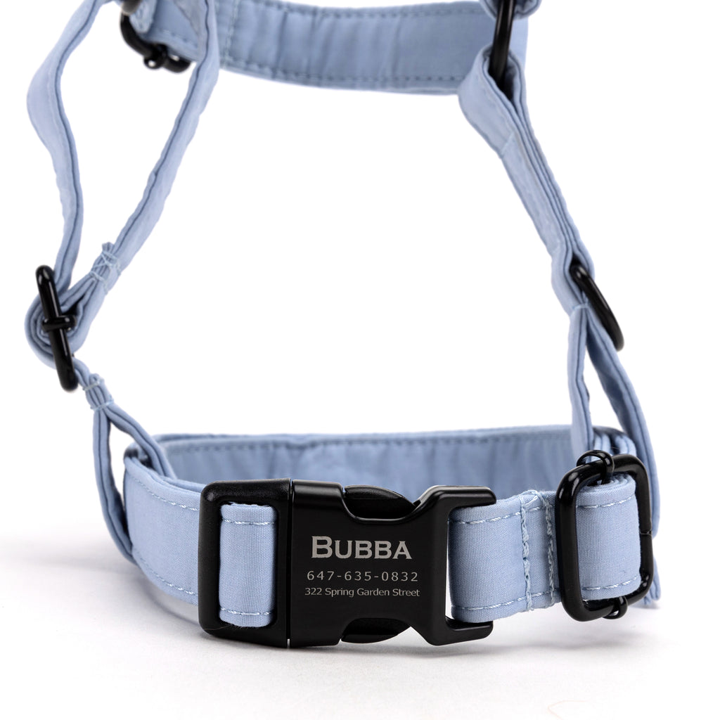 100% Cotton Adjustable No Pull Dog Harness Blue FRONT