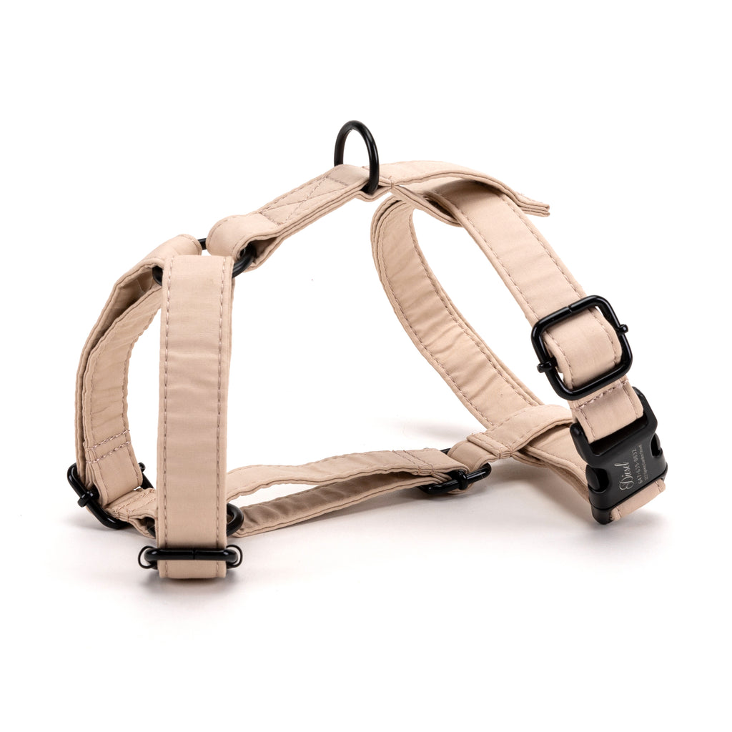 100% Cotton Adjustable No Pull Dog Harness Beige SIDE