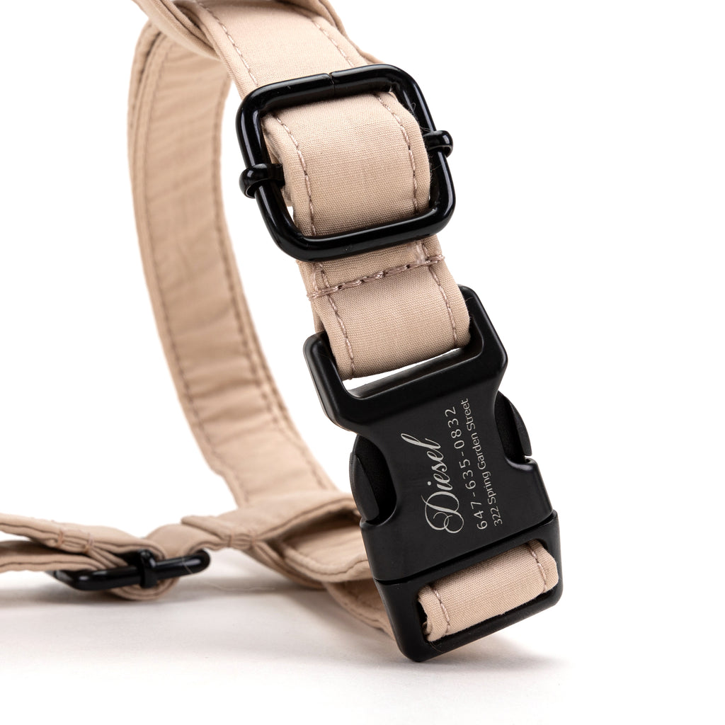 100% Cotton Adjustable No Pull Dog Harness Beige BUCKLE