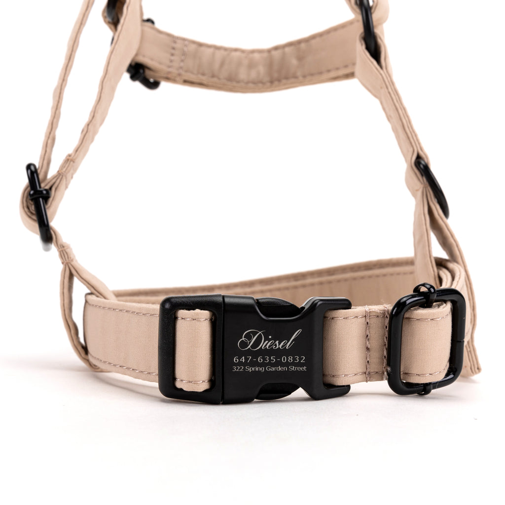 100% Cotton Adjustable No Pull Dog Harness Beige FRONT