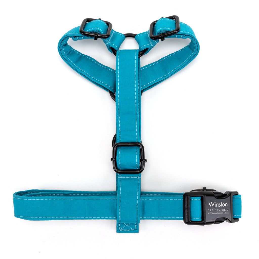 100% Cotton Adjustable No Pull Dog Harness Peacock Blue TOP