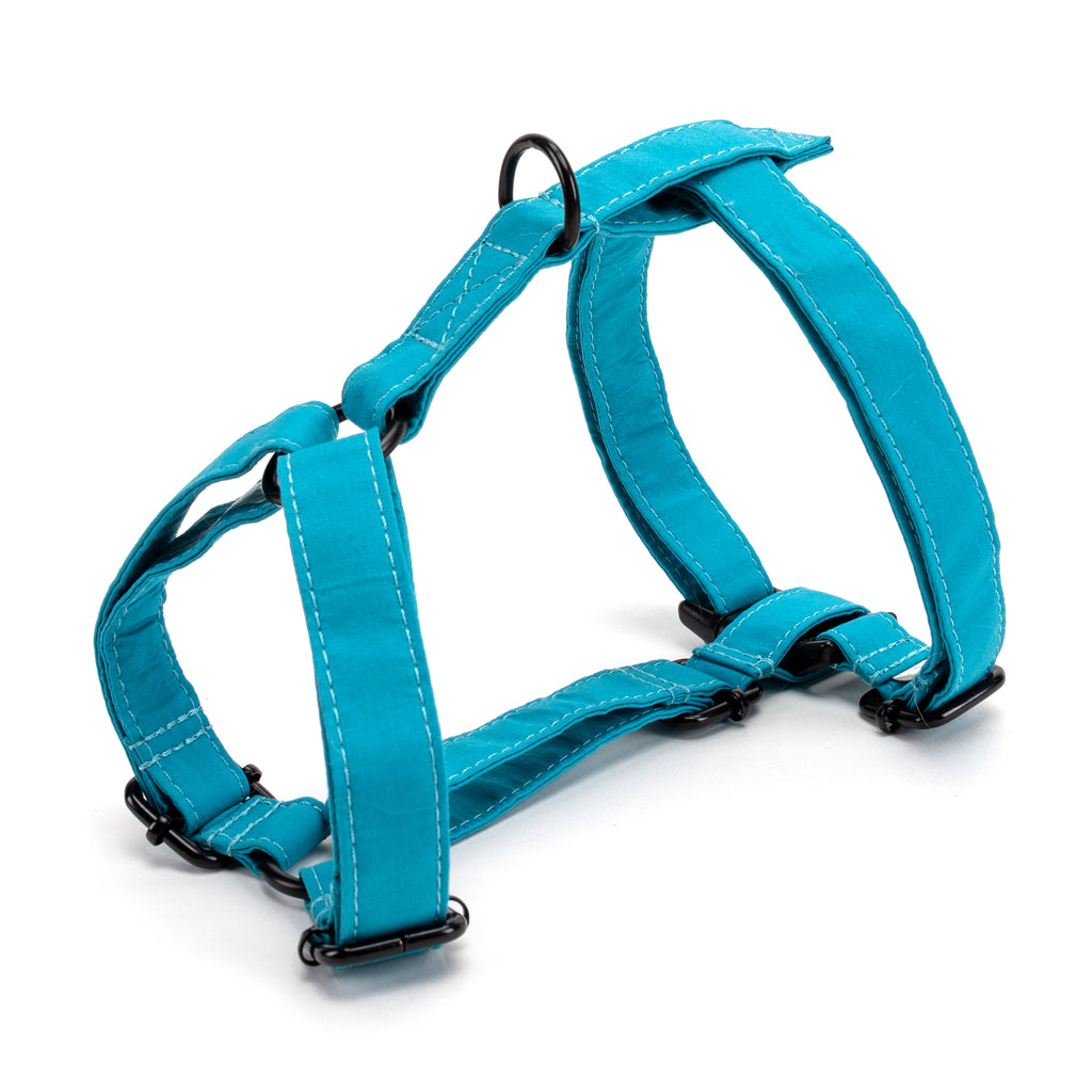 100% Cotton Adjustable No Pull Dog Harness Peacock Blue SIDE