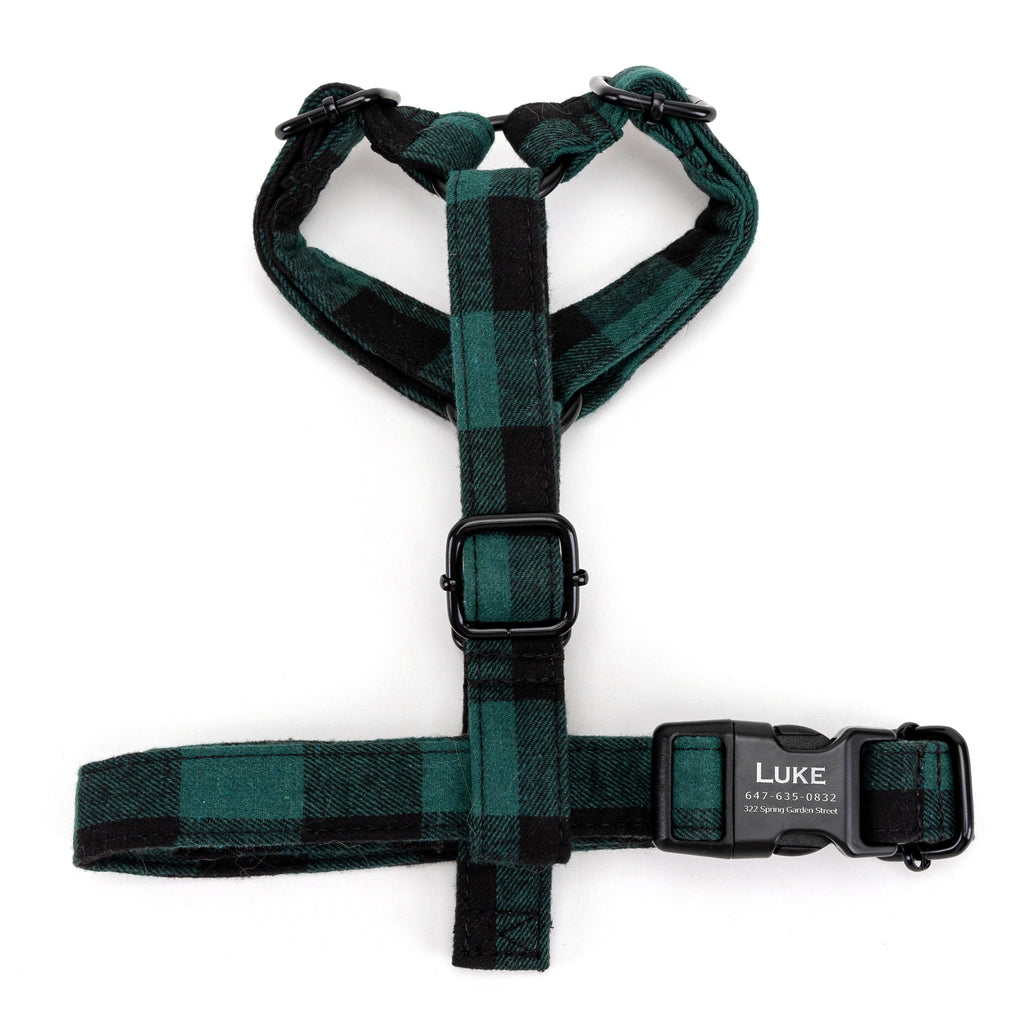 100% Cotton Adjustable No Pull Dog Harness Plaid Green TOP