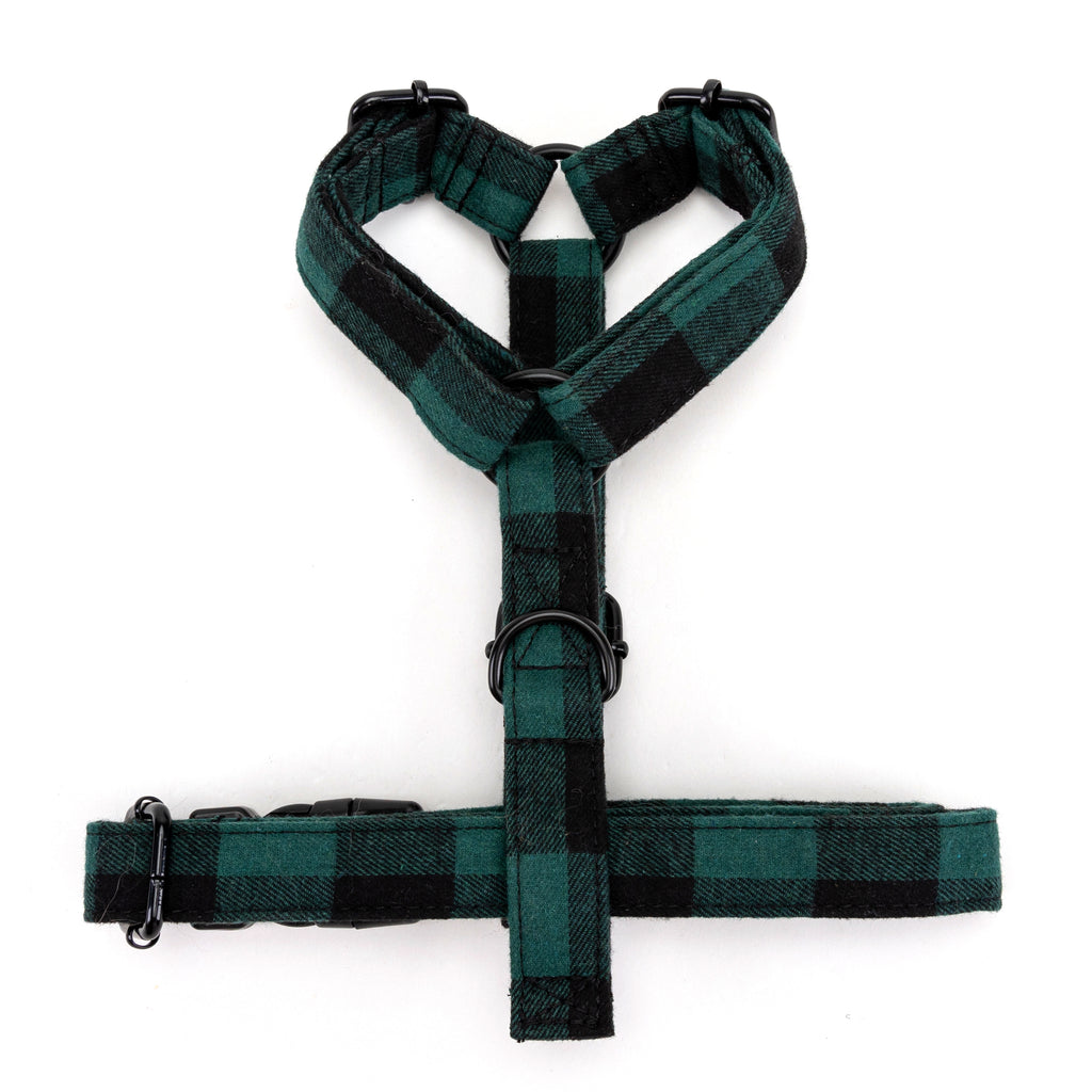 100% Cotton Adjustable No Pull Dog Harness Plaid Green BOTTOM