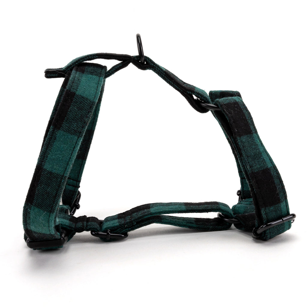 100% Cotton Adjustable No Pull Dog Harness Plaid Green MAIN