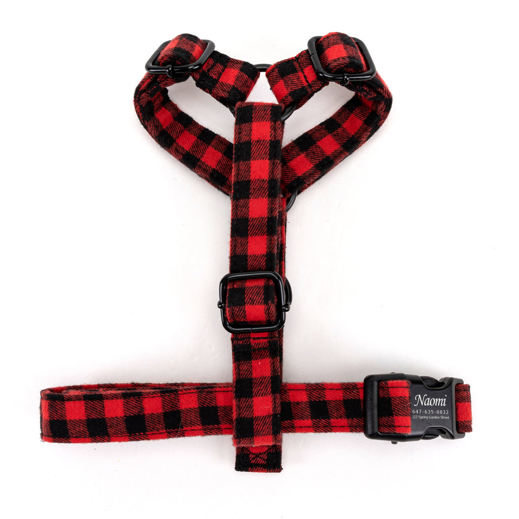100% Cotton Adjustable No Pull Dog Harness Buffalo Plaid Red TOP