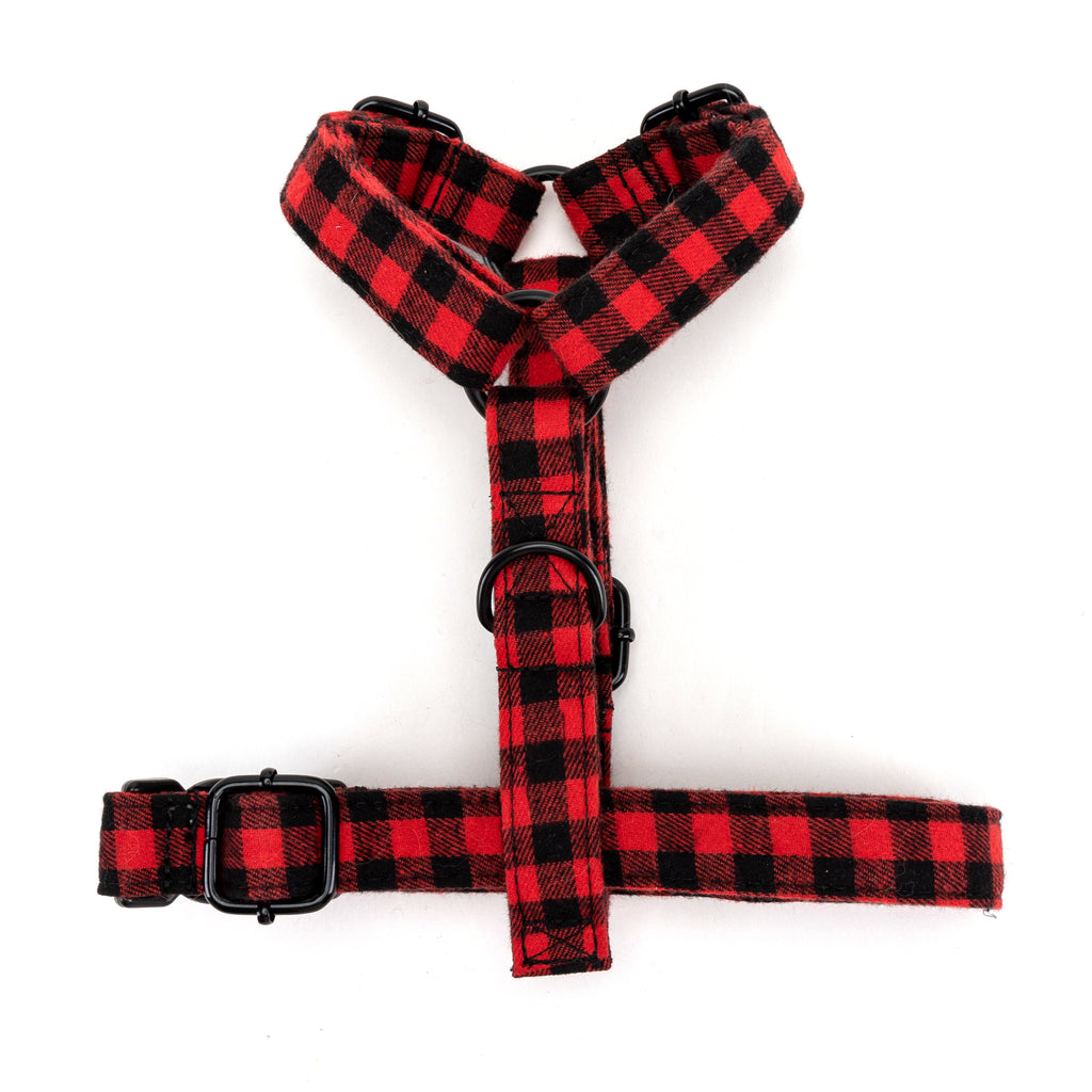 100% Cotton Adjustable No Pull Dog Harness Buffalo Plaid Red BOTTOM