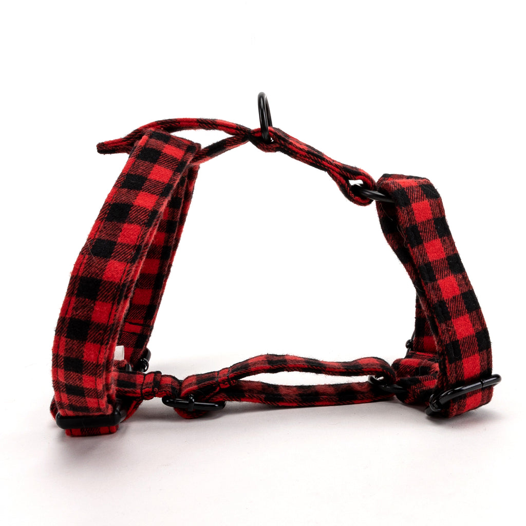 100% Cotton Adjustable No Pull Dog Harness Buffalo Plaid Red MAIN