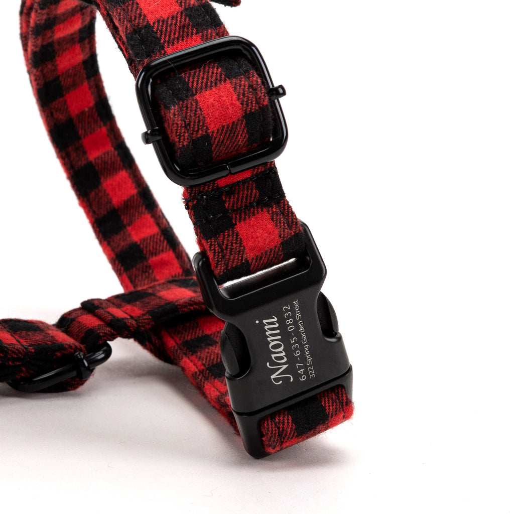 100% Cotton Adjustable No Pull Dog Harness Buffalo Plaid Red BUCKLE