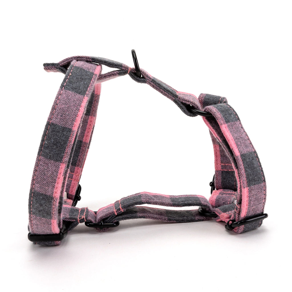 100% Cotton Adjustable No Pull Dog Harness Plaid Pink MAIN