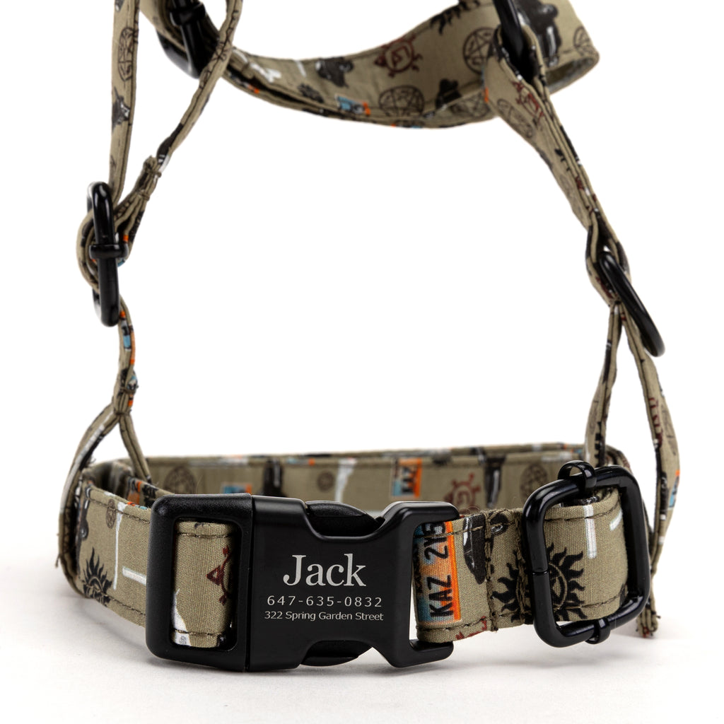 100% Cotton Adjustable No Pull Dog Harness Supernatural FRONT