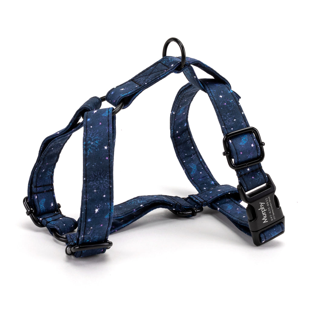 100% Cotton Adjustable No Pull Dog Harness Galaxy Stars SIDE