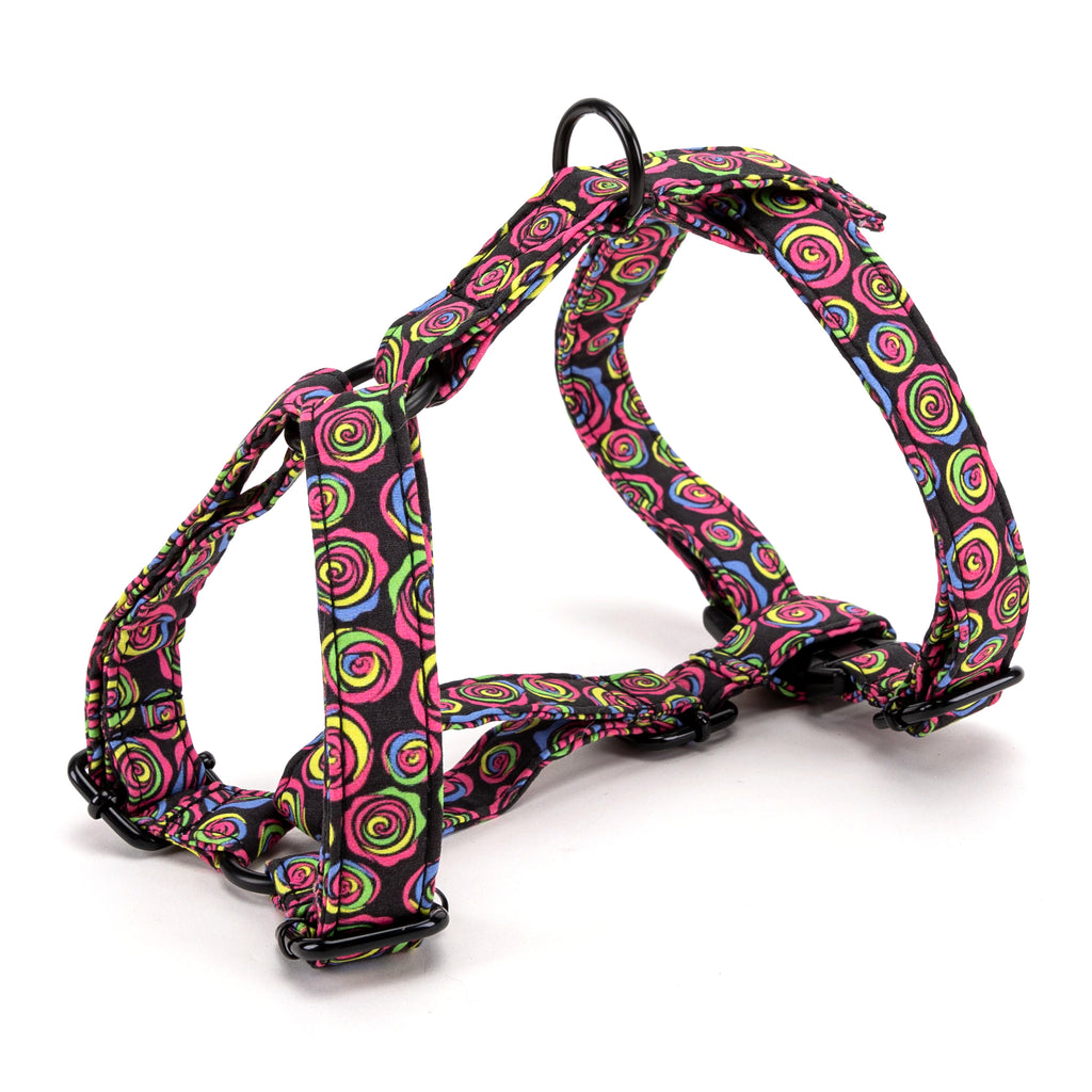 100% Cotton Adjustable No Pull Dog Harness Roses SIDE