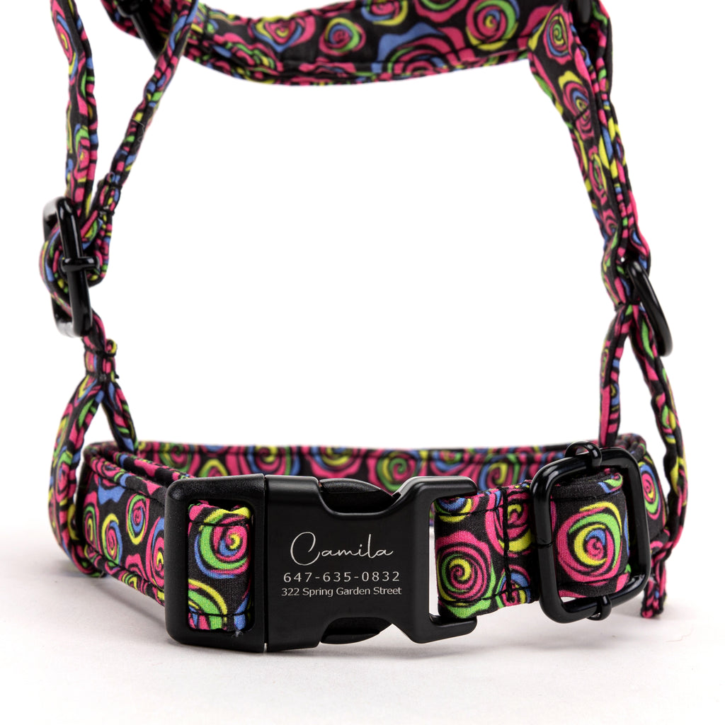 100% Cotton Adjustable No Pull Dog Harness Roses FRONT