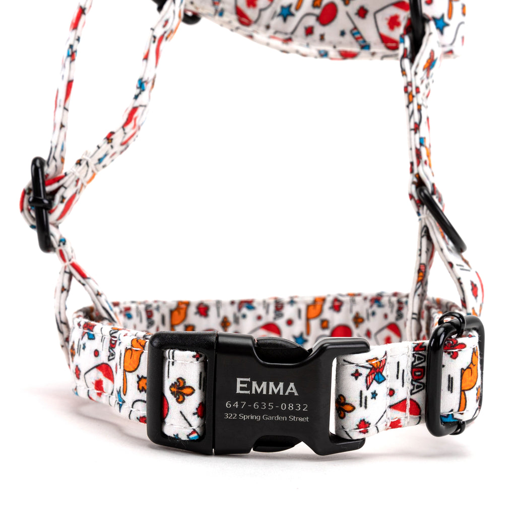 100% Cotton Adjustable No Pull Dog Harness Love Canada FRONT