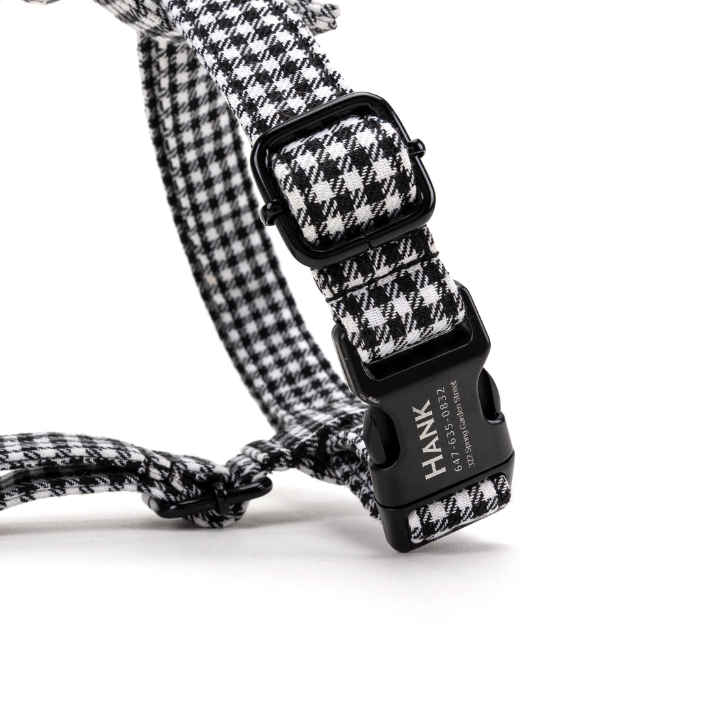 100% Cotton Adjustable No Pull Dog Harness Shepherd Black & White BUCKLE