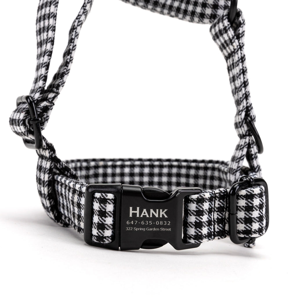 100% Cotton Adjustable No Pull Dog Harness Shepherd Black & White FRONT