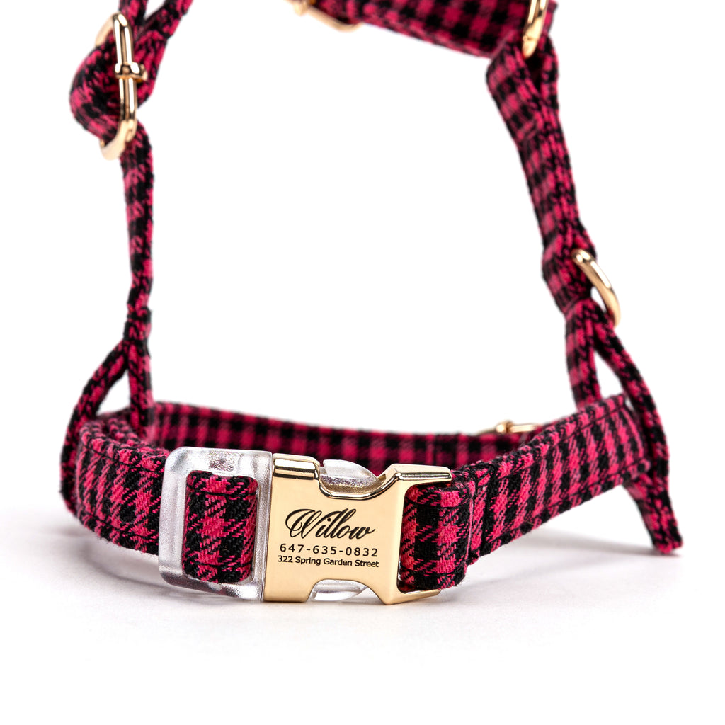 100% Cotton Adjustable No Pull Dog Harness   Shepherd Fuschia front
