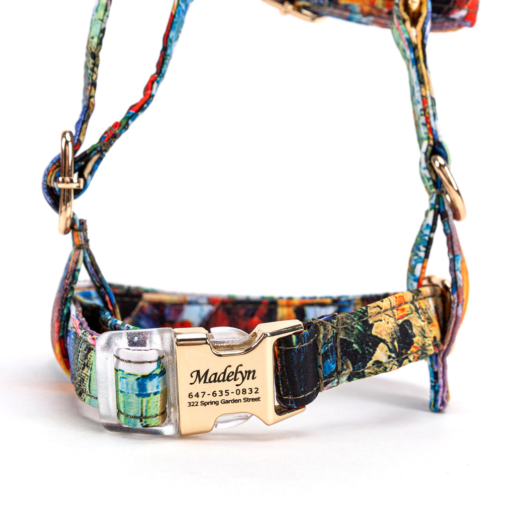 100% Cotton Adjustable No Pull Dog Harness  French Countryside front