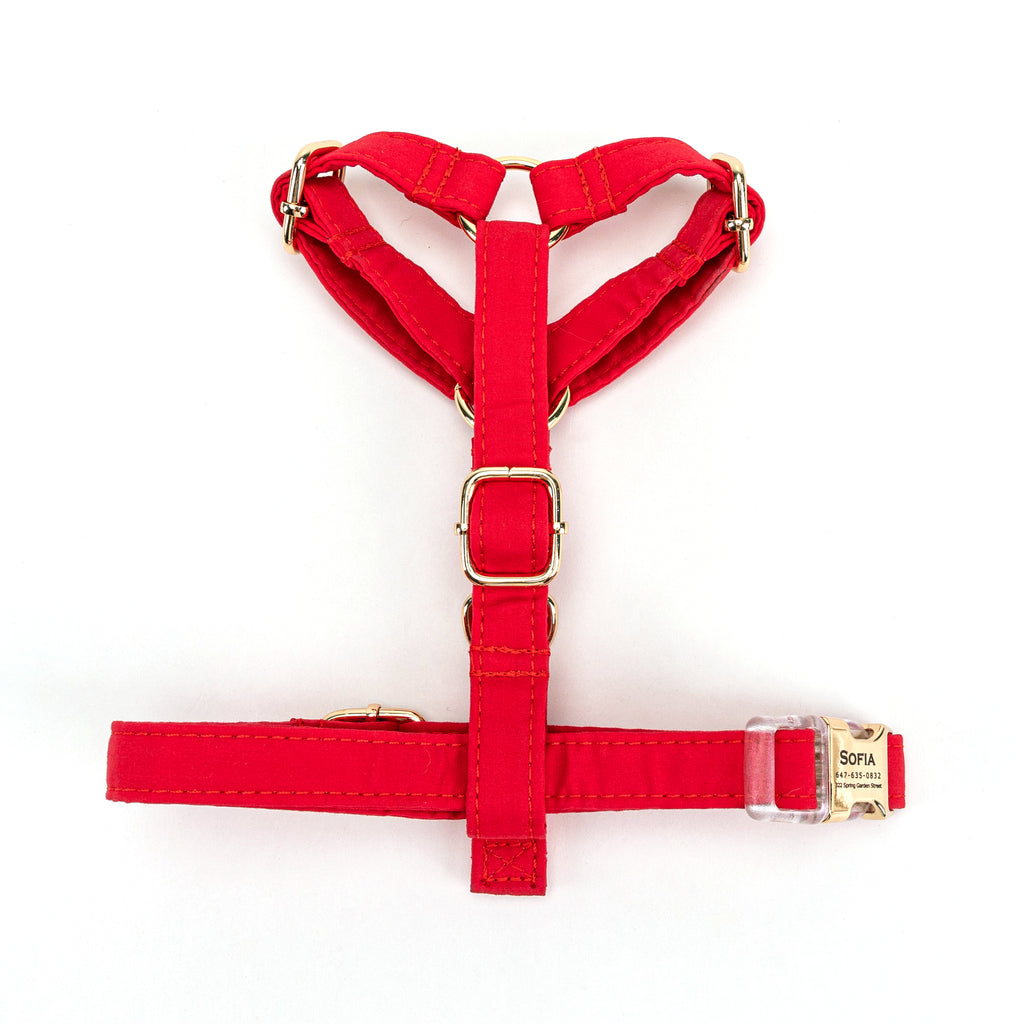 100% Cotton Adjustable No Pull Dog Harness  Poinciana Red top