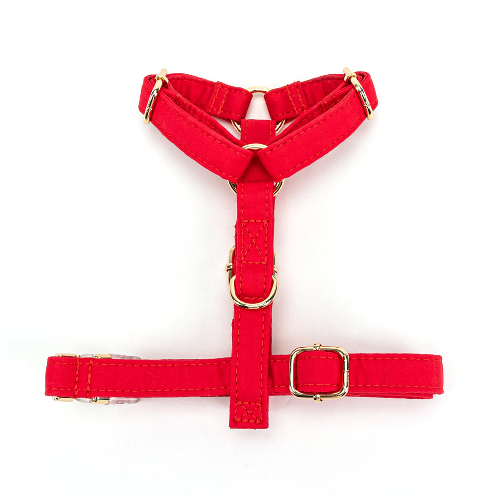 100% Cotton Adjustable No Pull Dog Harness  Poinciana Red bottom