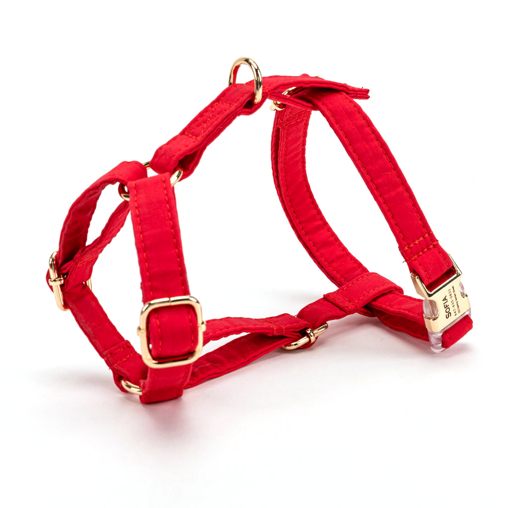 100% Cotton Adjustable No Pull Dog Harness  Poinciana Red side