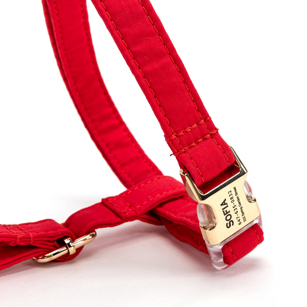 100% Cotton Adjustable No Pull Dog Harness  Poinciana Red detail