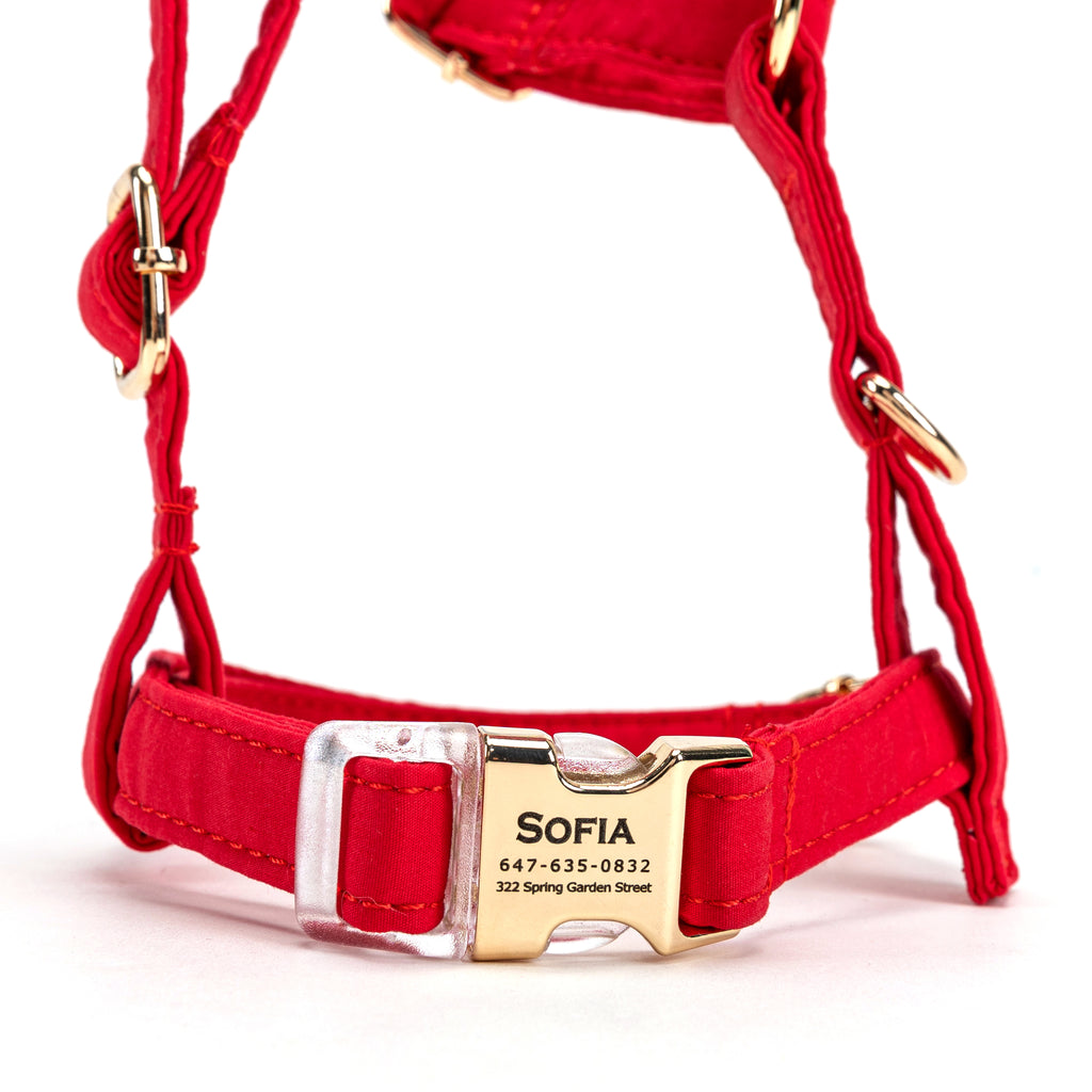 100% Cotton Adjustable No Pull Dog Harness  Poinciana Red front