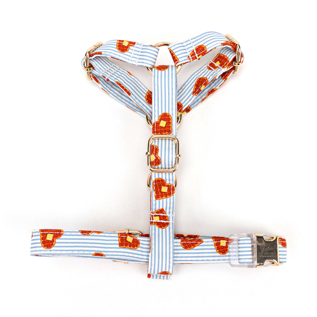 100% Cotton Adjustable No Pull Dog Harness Butter Waffles top