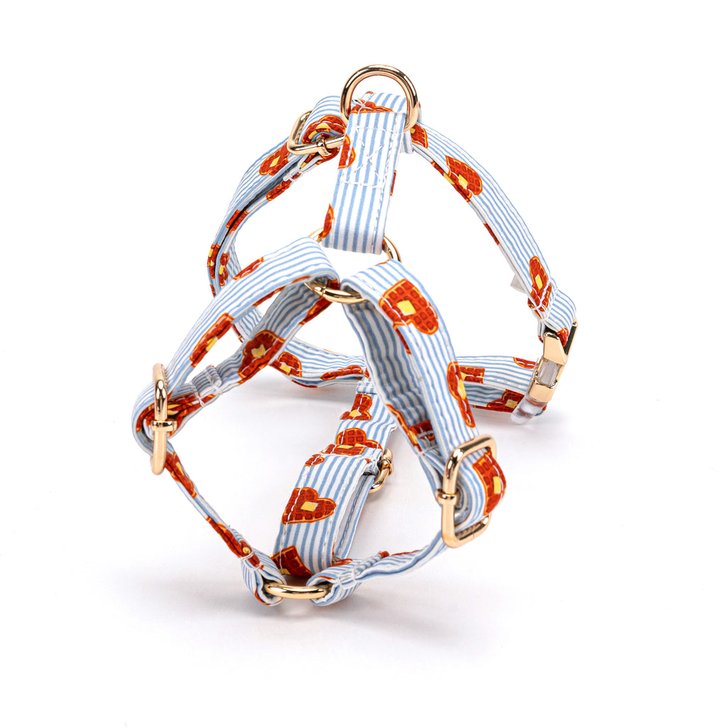 100% Cotton Adjustable No Pull Dog Harness Butter Waffles back