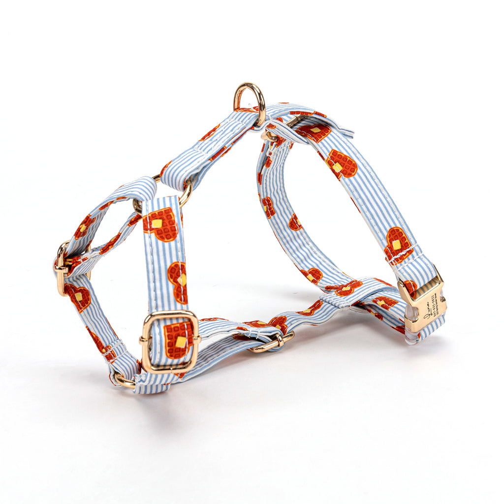 100% Cotton Adjustable No Pull Dog Harness Butter Waffles side