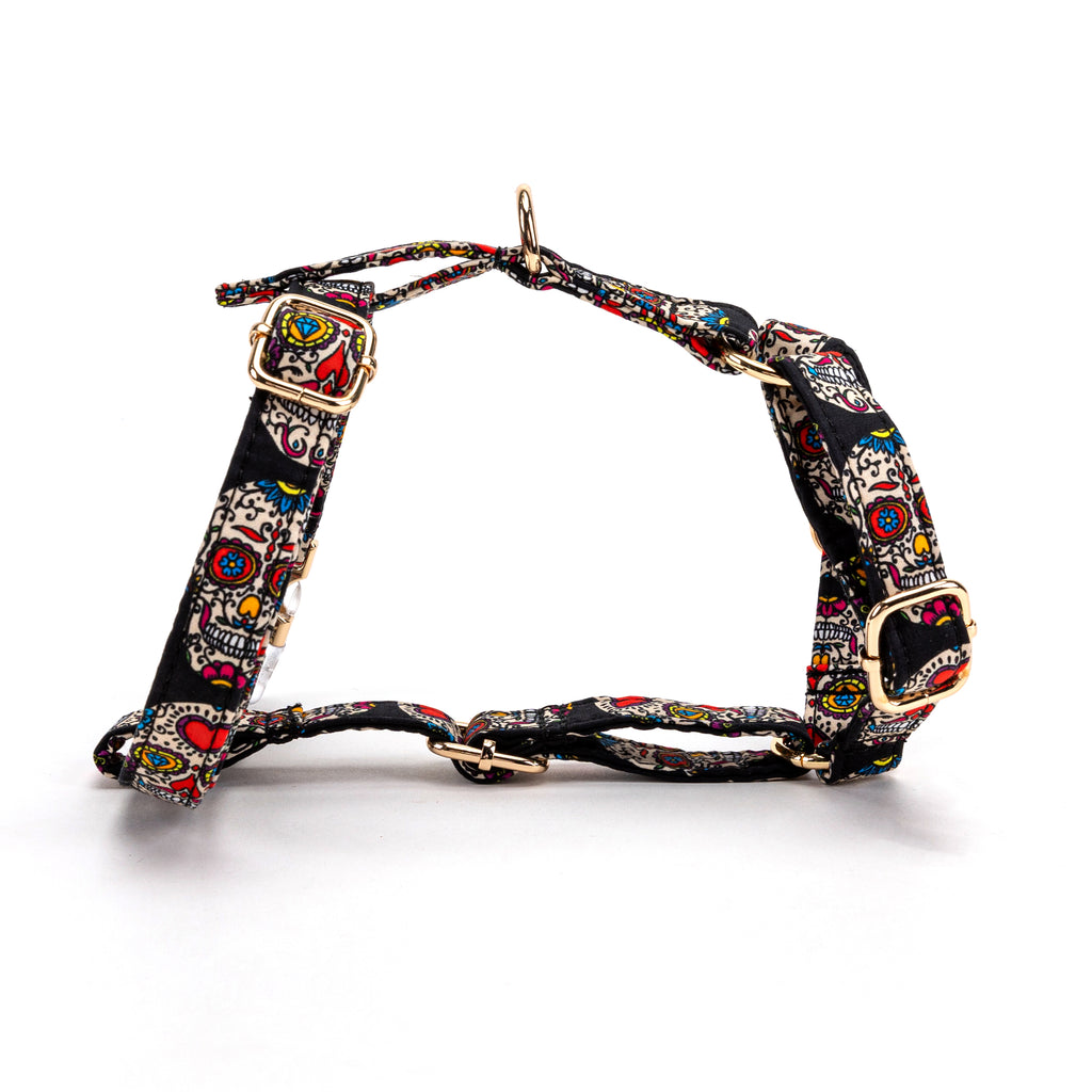 100% Cotton Adjustable No Pull Dog Harness  Sugar Skull main