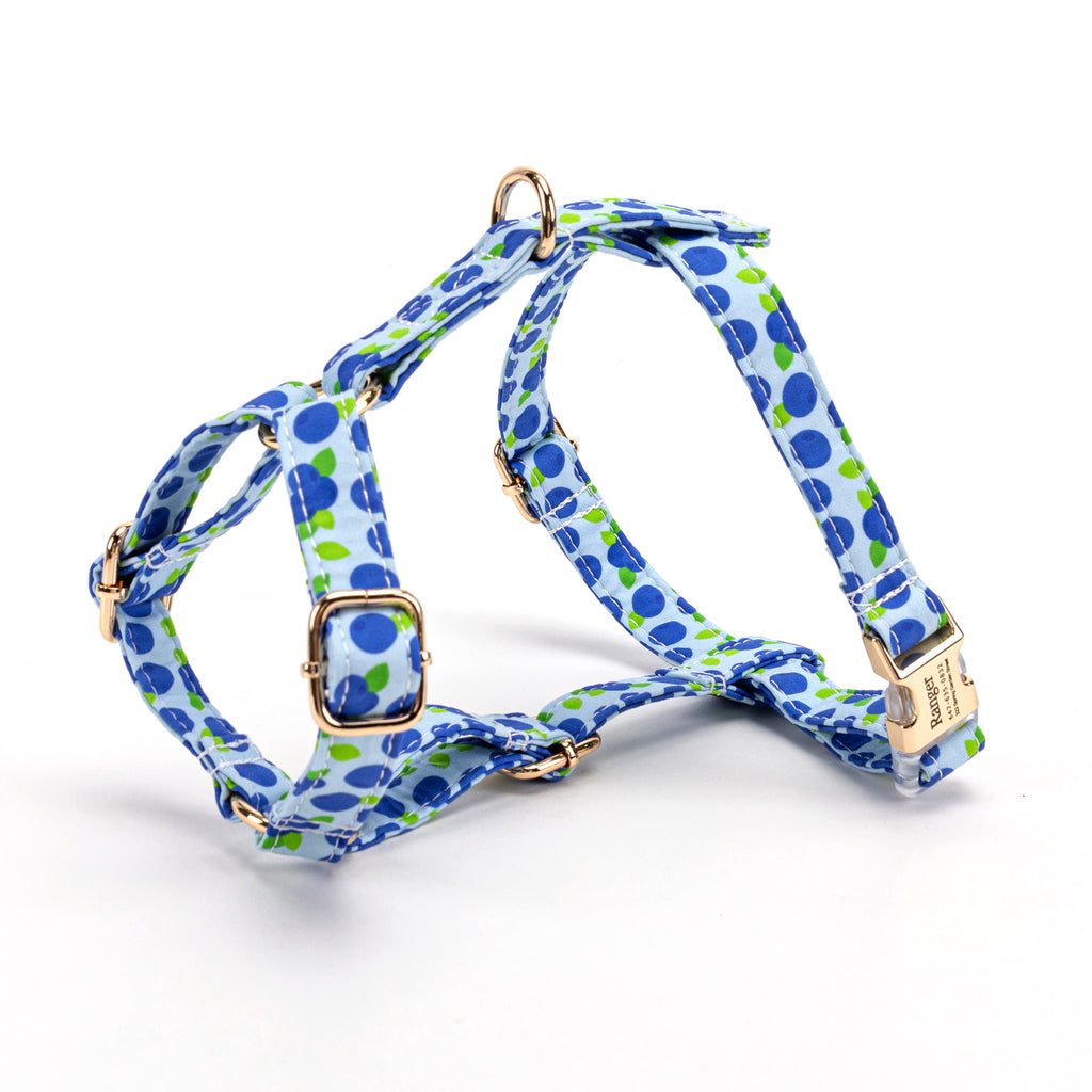 100% Cotton Adjustable No Pull Dog Harness  Blueberry side