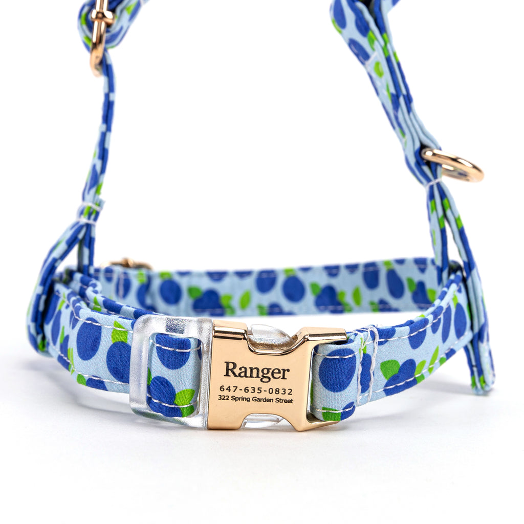 100% Cotton Adjustable No Pull Dog Harness  Blueberry front