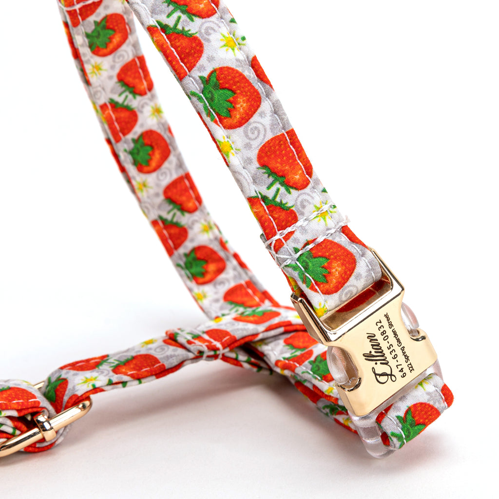 100% Cotton Adjustable No Pull Dog Harness Dancing Strawberries detail