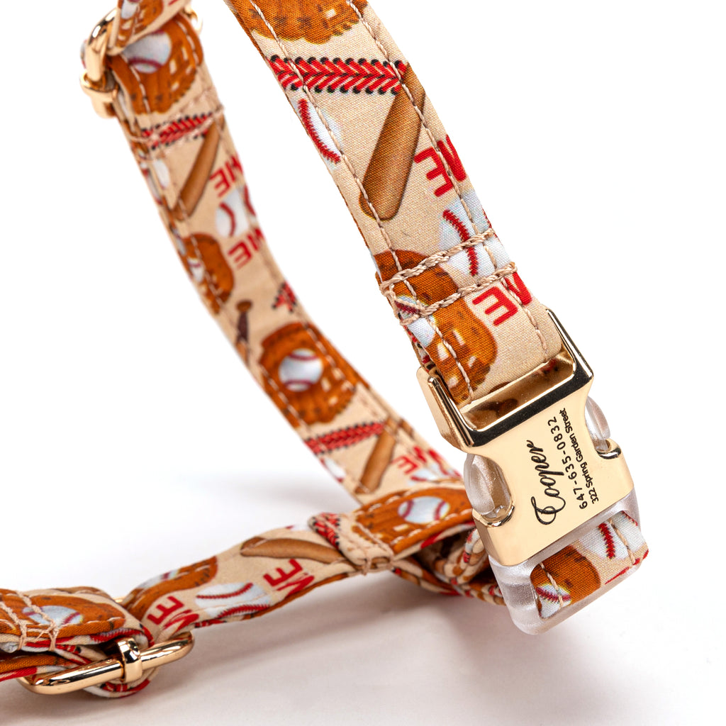 100% Cotton Adjustable No Pull Dog Harness  Baseball detail