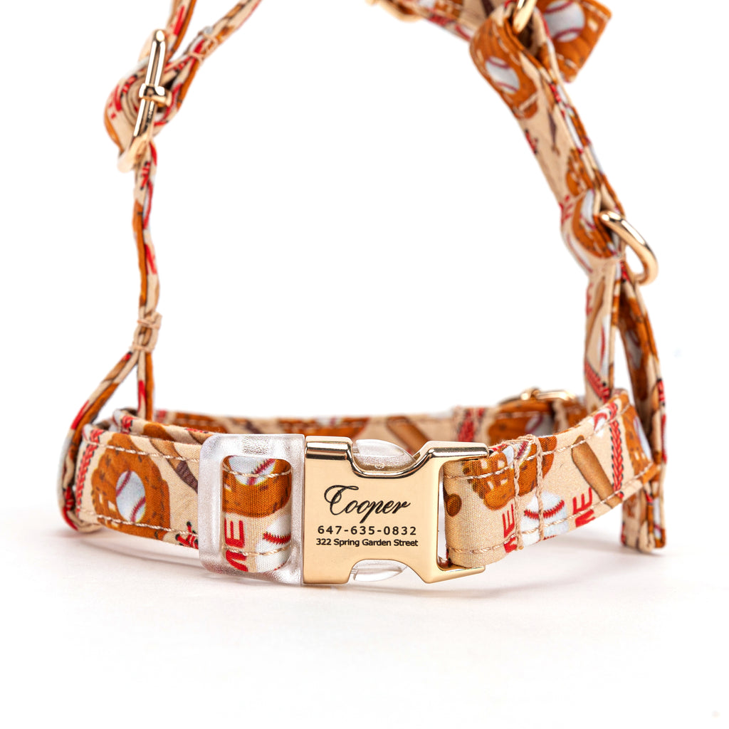 100% Cotton Adjustable No Pull Dog Harness  Baseball front